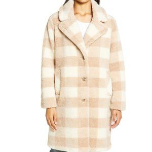Bernardo Faux Fur Plaid Sherpa Teddy Coat (2021 Current Season)